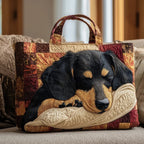 Women's Handmade Quilted Tote Bag with Unique Print - Dachshund