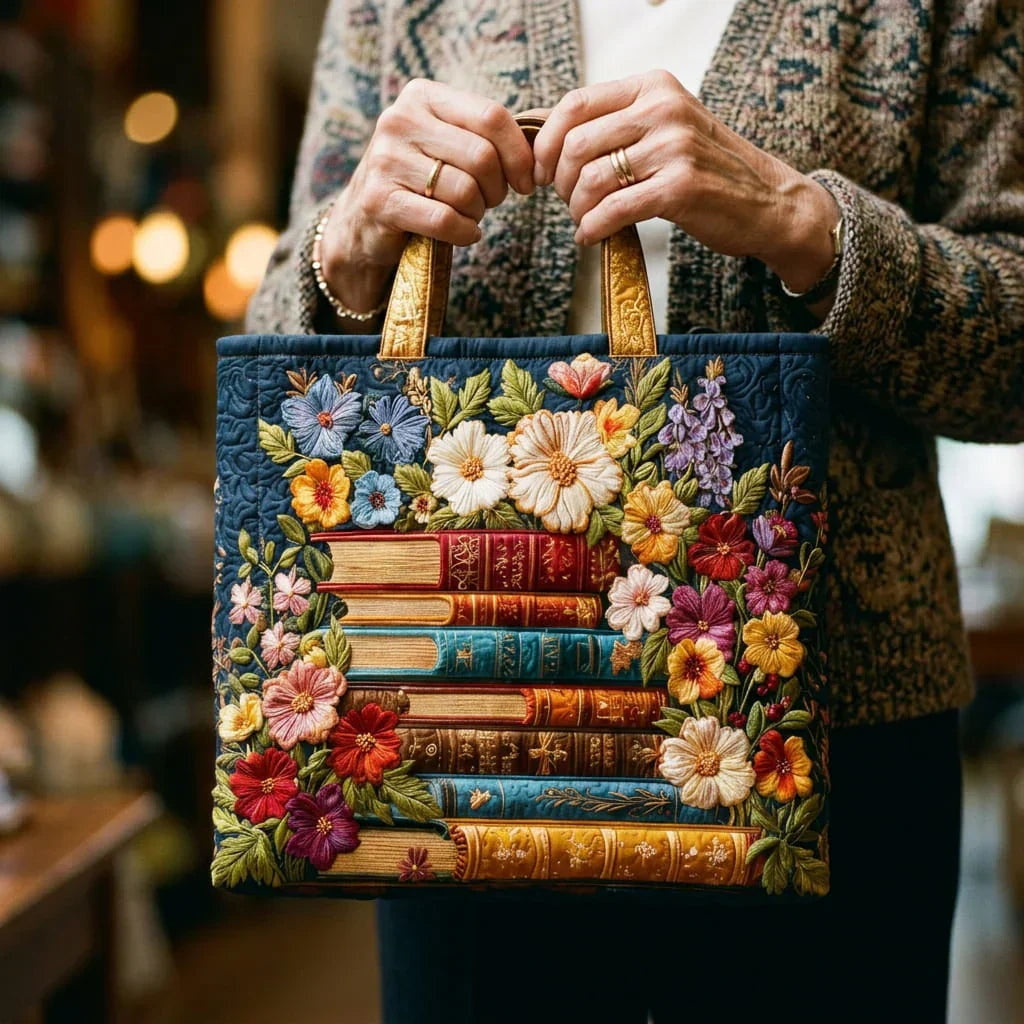 Women's Handmade Quilted Tote Bag with Unique Print
