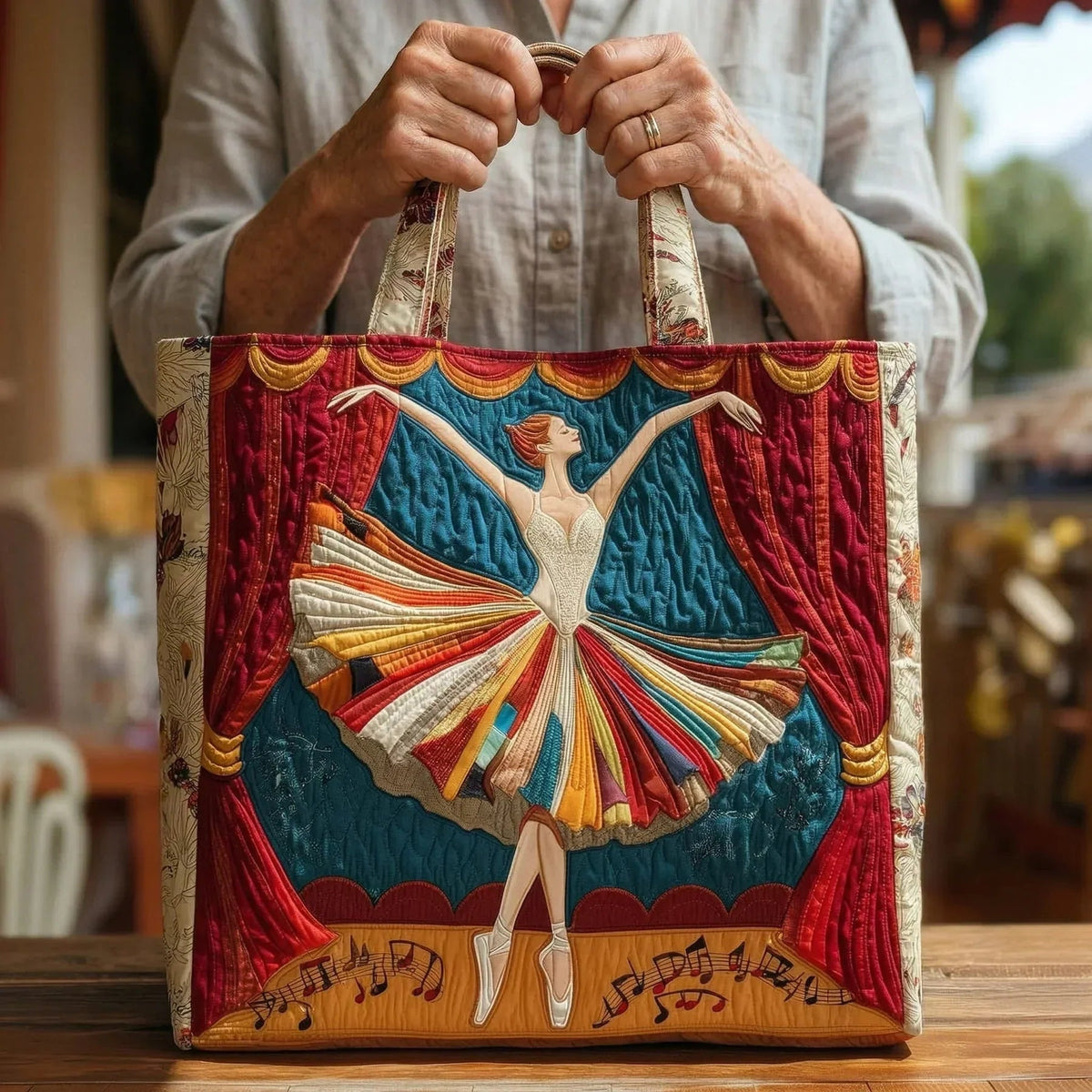Women's Handmade Quilted Tote Bag with Unique Print