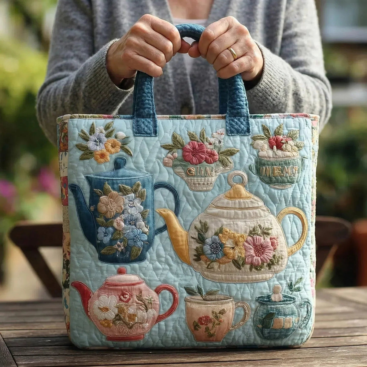 Women's Handmade Quilted Tote Bag with Unique Print