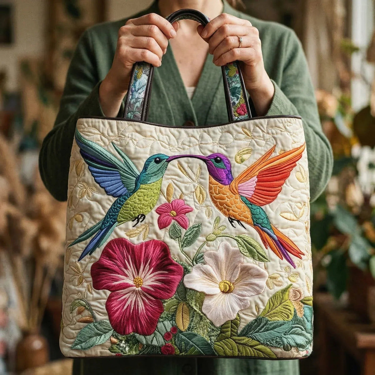 Women's Handmade Quilted Tote Bag with Unique Print