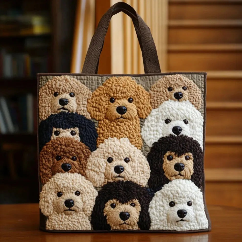 Women's Handmade Quilted Tote Bag with Unique Print - Cute Puppies