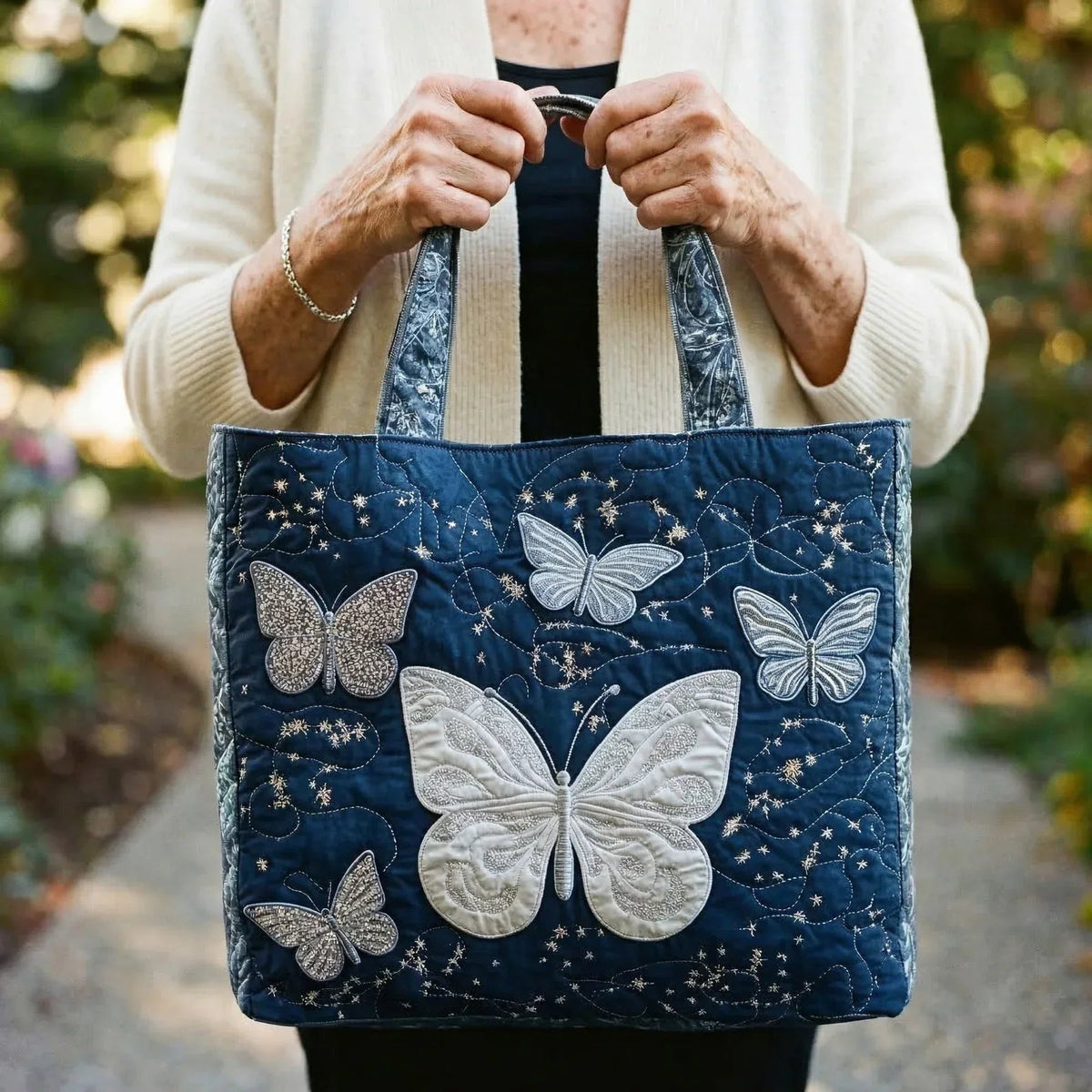 Women's Handmade Quilted Tote Bag with Unique Print