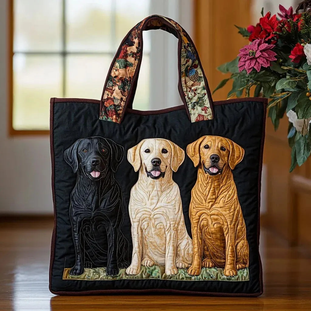 Women's Handmade Quilted Tote Bag with Unique Print - Golden Dogs