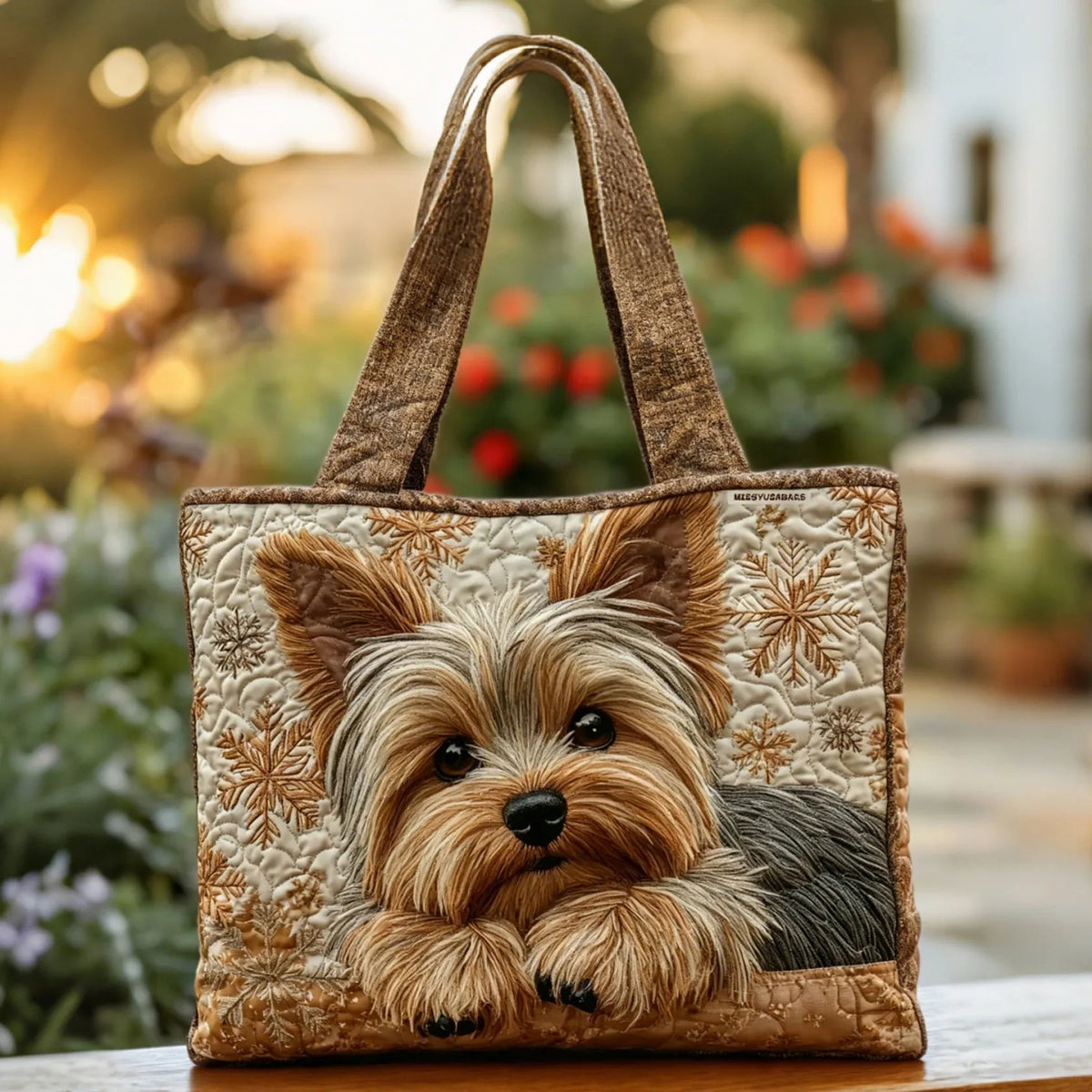 Women's Handmade Quilted Tote Bag with Unique Print - Yorkshire Terrier