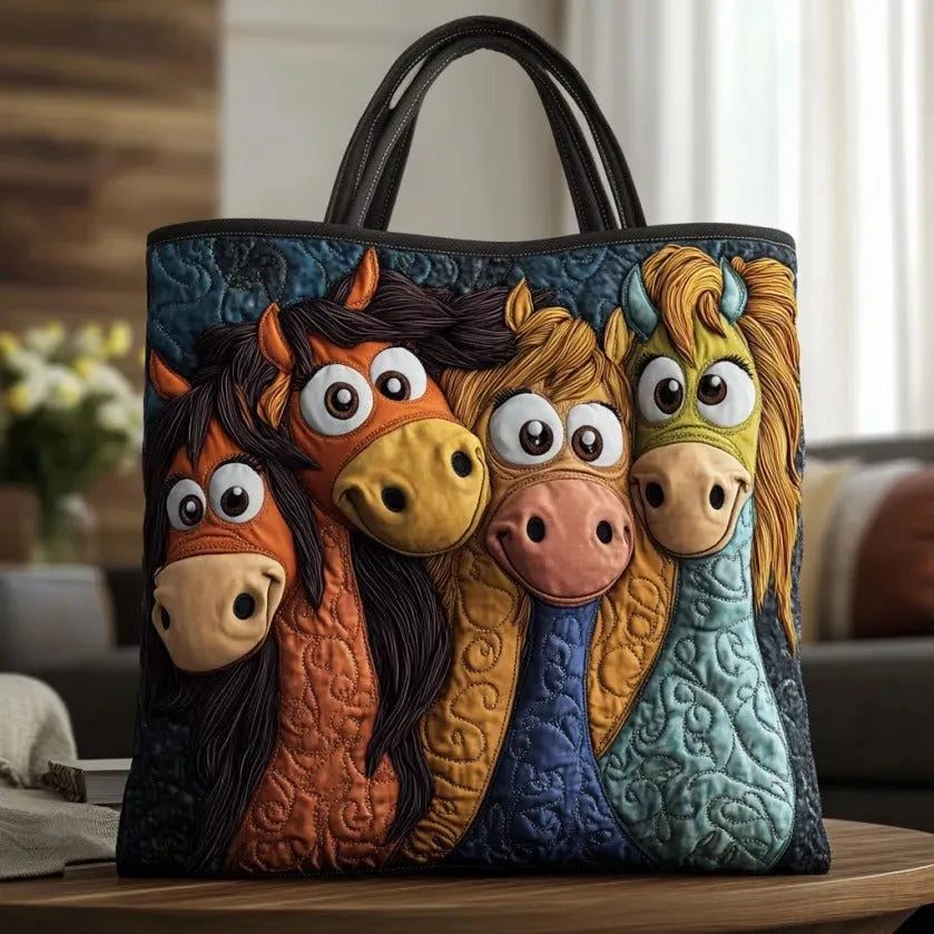 Women's Handmade Quilted Tote Bag with Unique Print