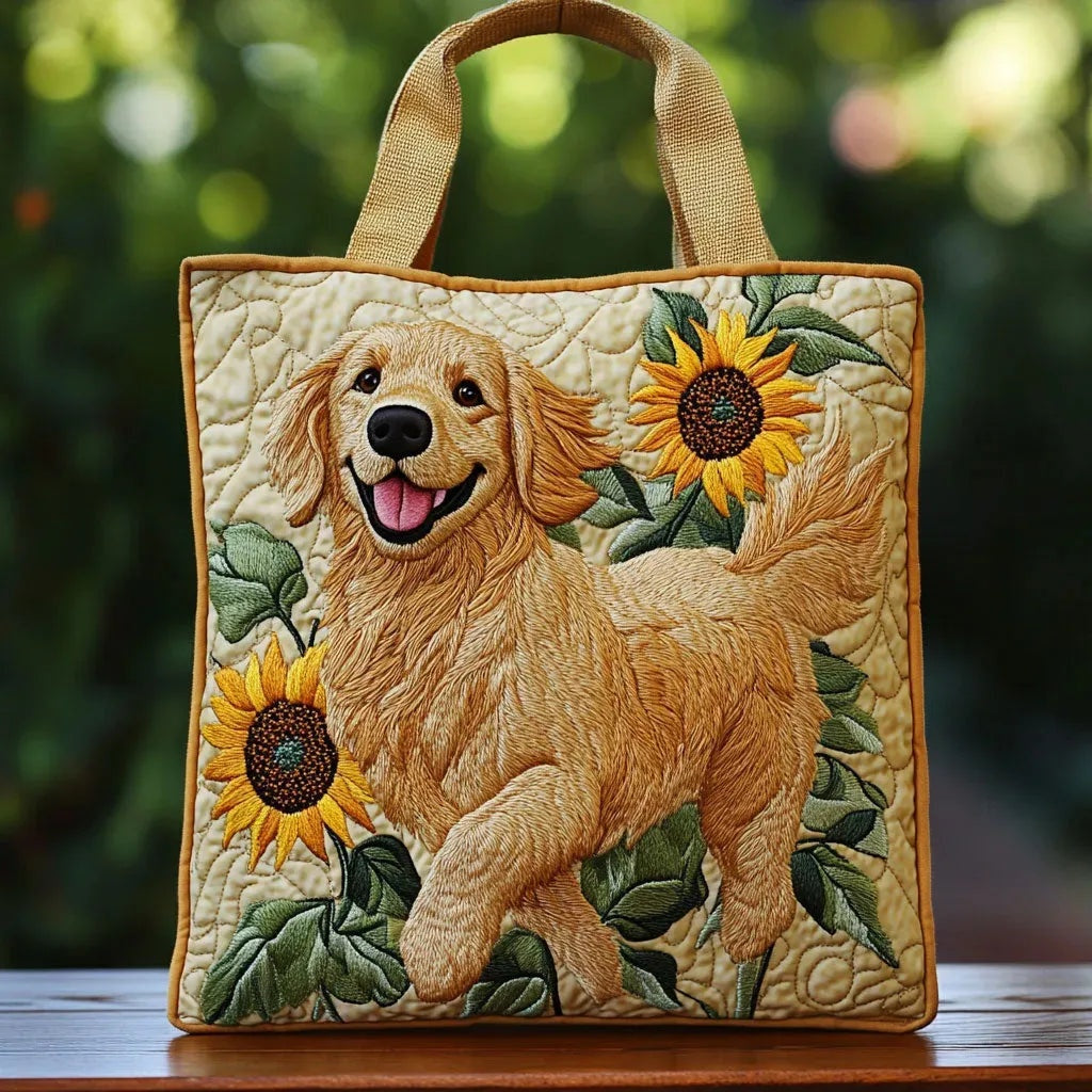 Women's Handmade Quilted Tote Bag with Unique Print - Golden Retriever