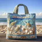 Women's Handmade Quilted Tote Bag with Unique Print - Beach Shells