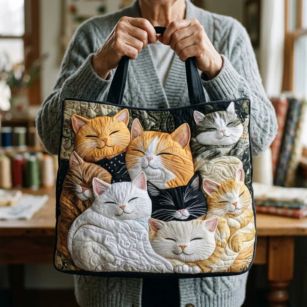Women's Handmade Quilted Tote Bag with Unique Print