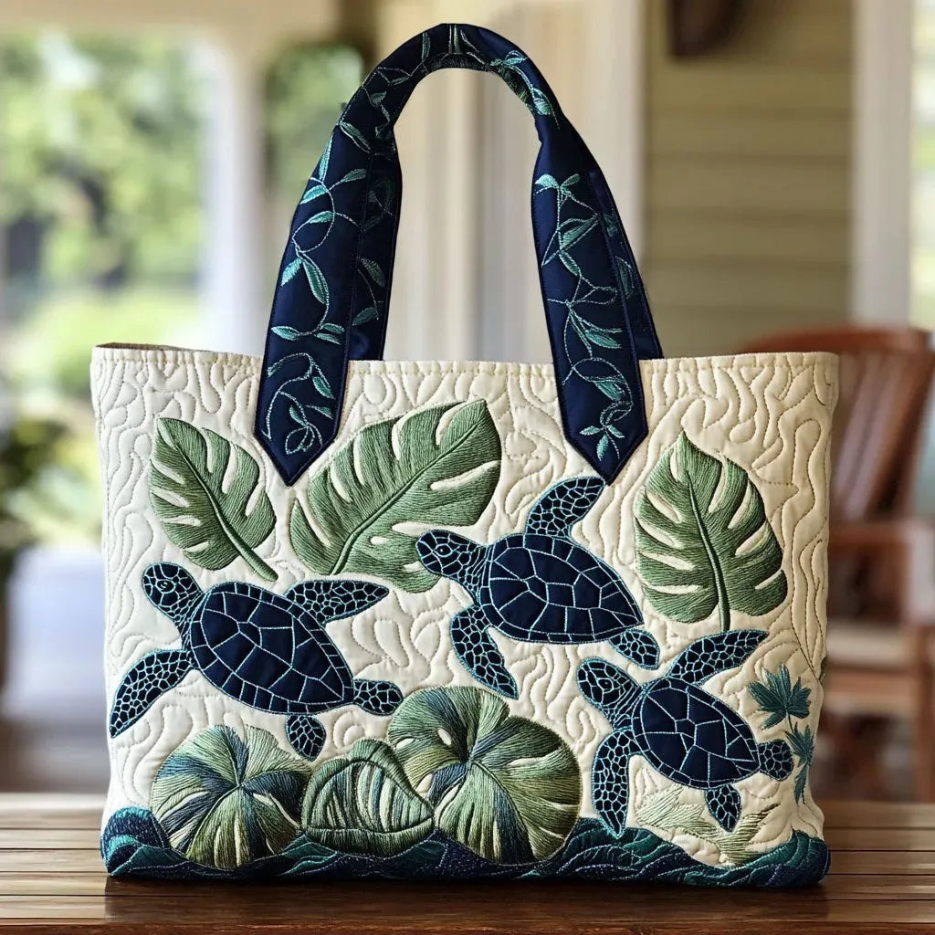 Women's Handmade Quilted Tote Bag with Unique Print - Tropical Floral