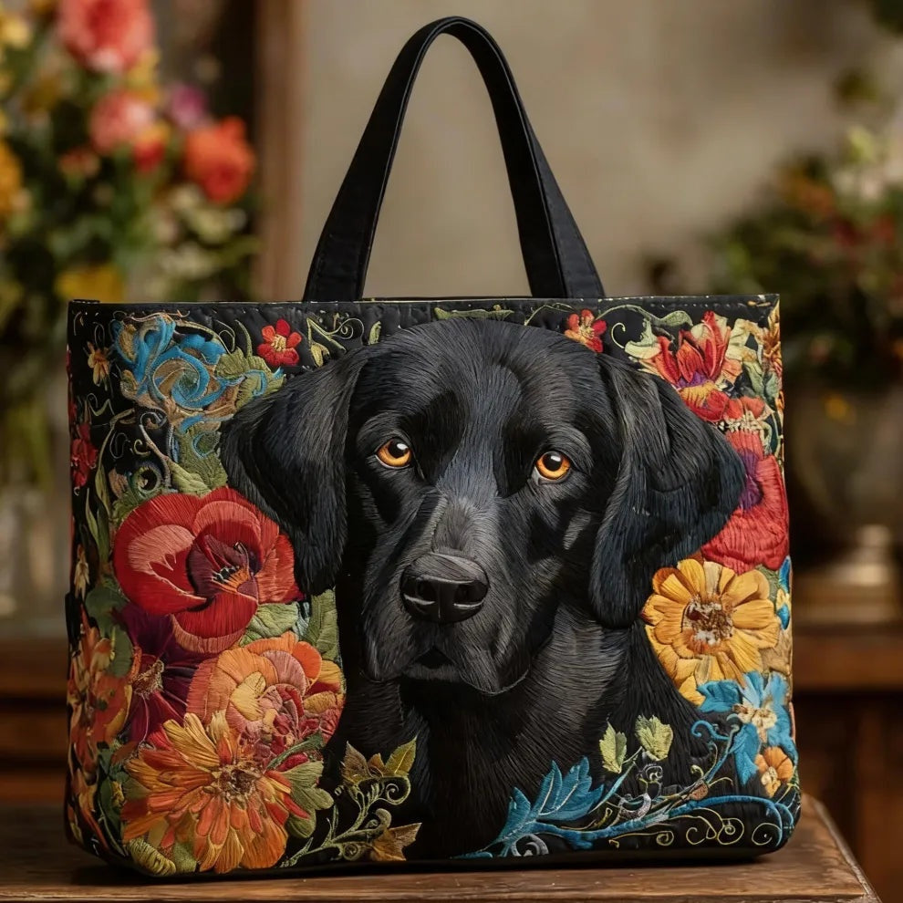 Women's Handmade Quilted Tote Bag with Unique Print - Floral Dog