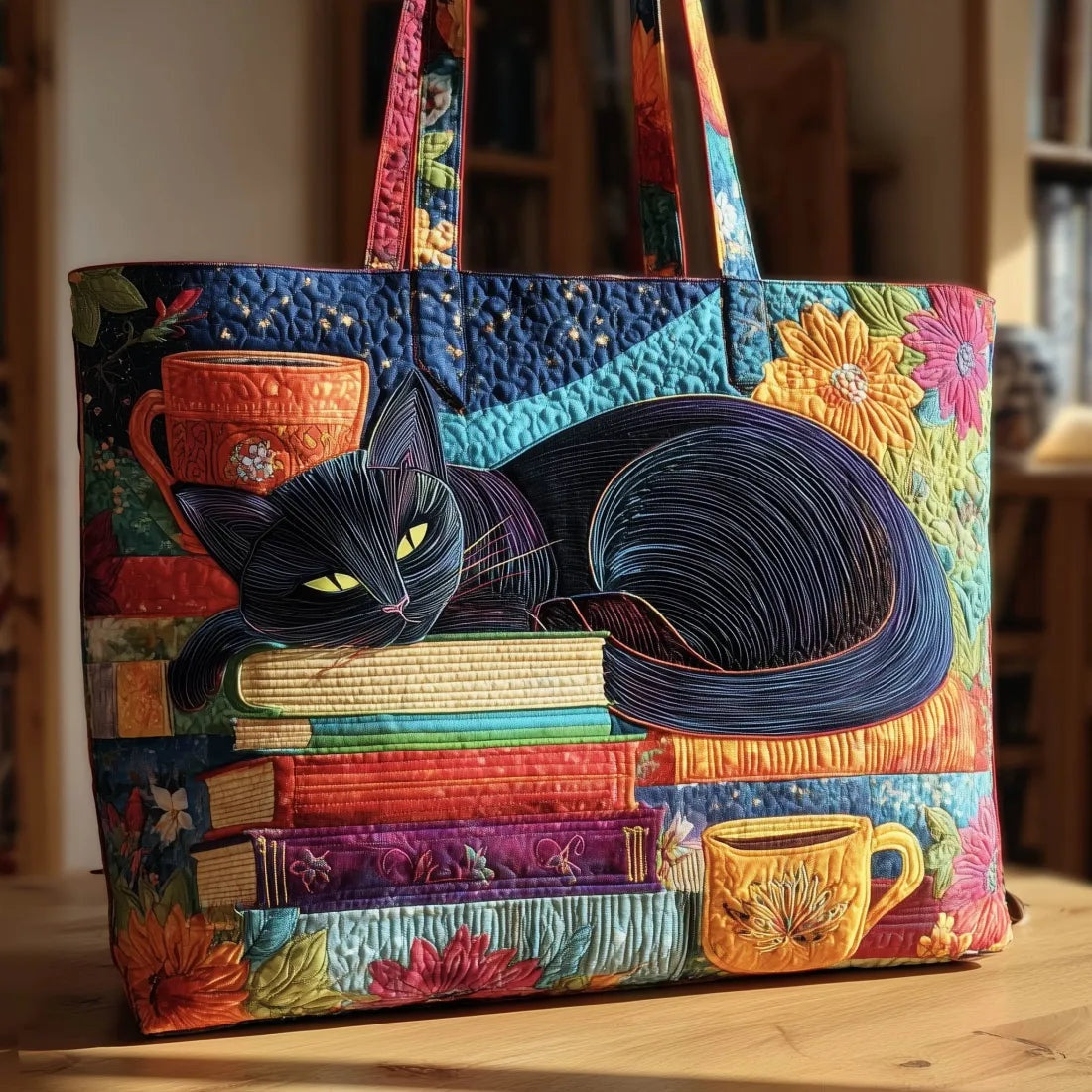 Women's Handmade Quilted Tote Bag with Unique Print