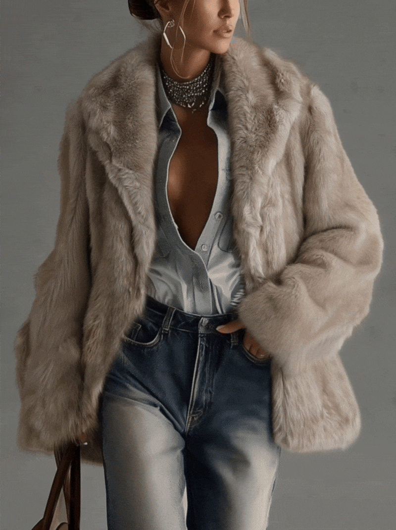 Women's Oversized Taupe Faux Fur Coat