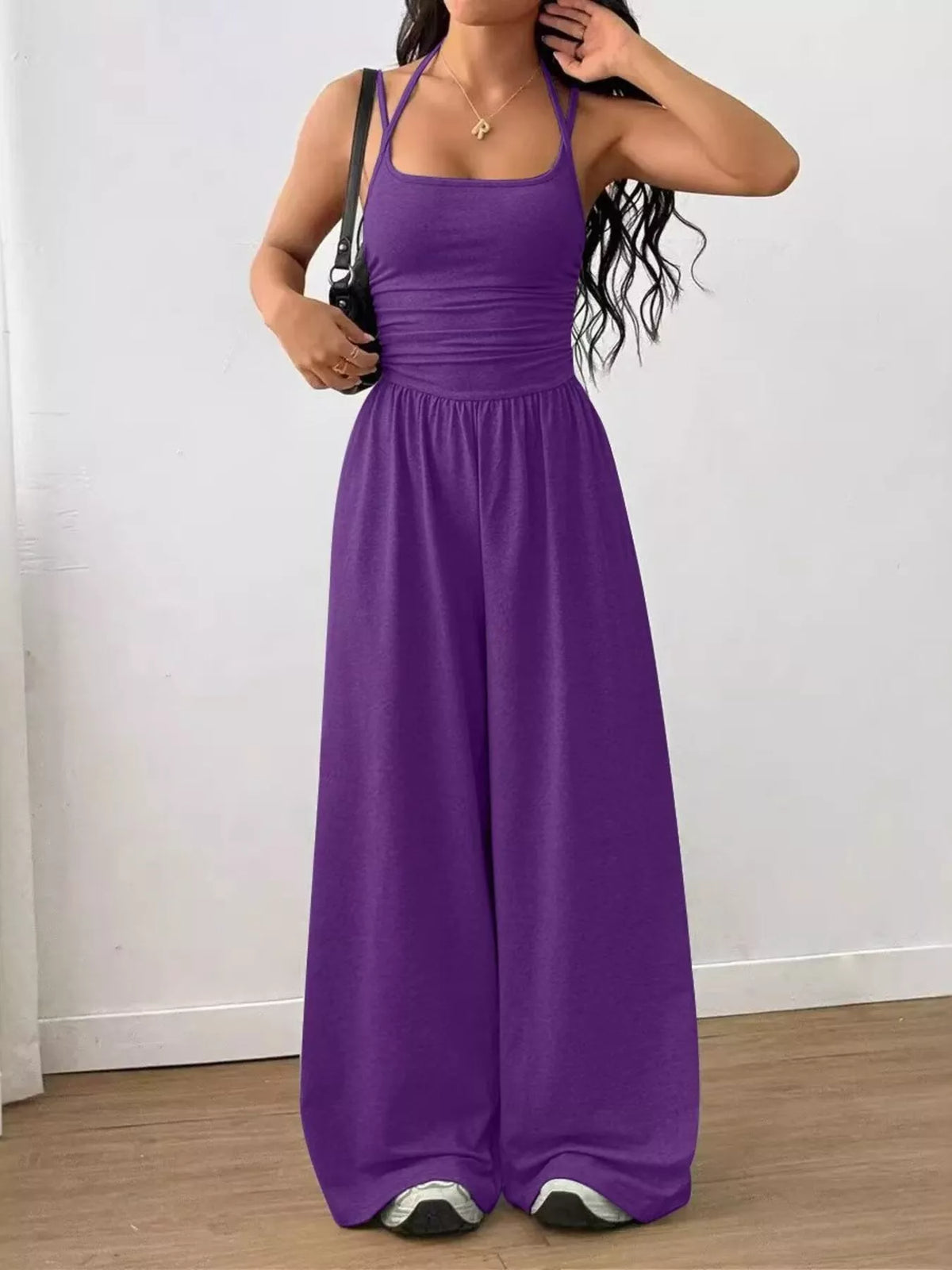 Women's Spaghetti Strap Wide-Leg Jumpsuit - Purple
