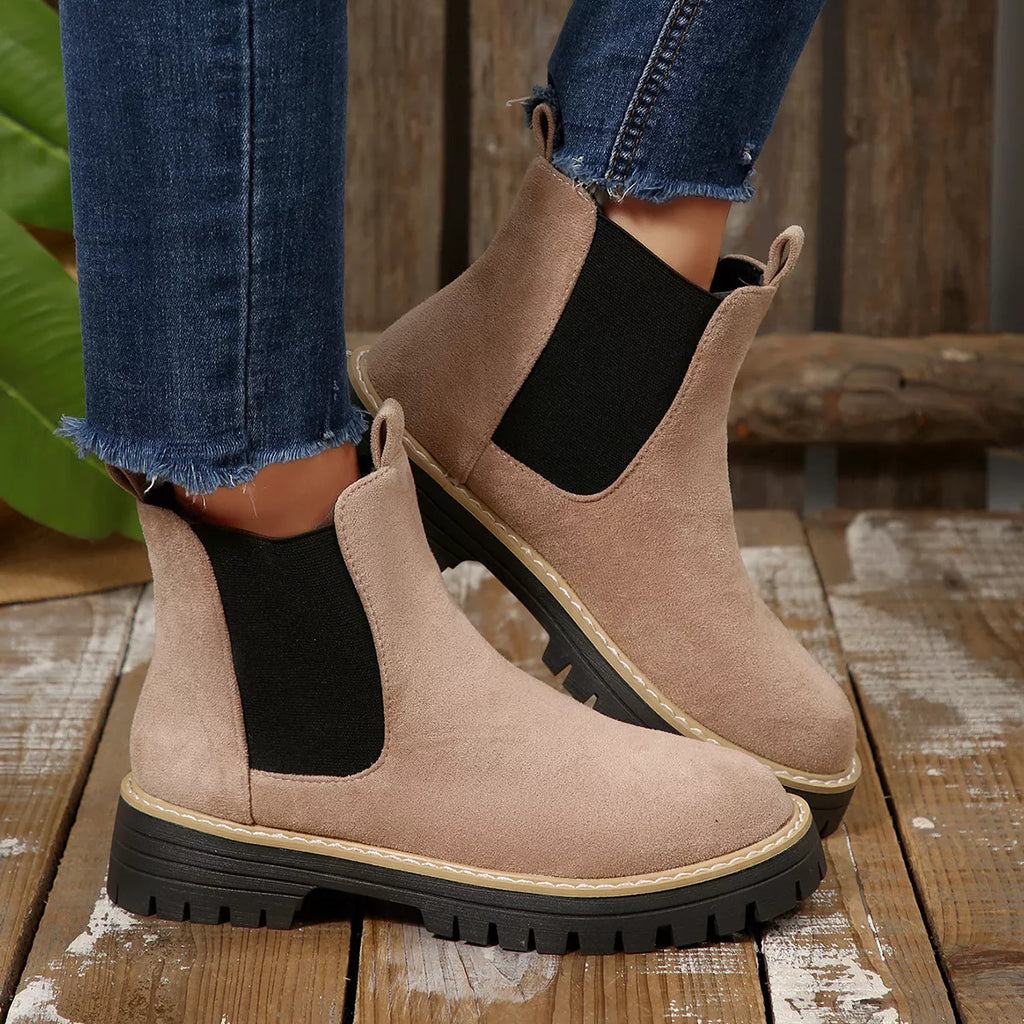 Women's Comfortable Block Heel Round Toe Ankle Boots for Fall and Winter