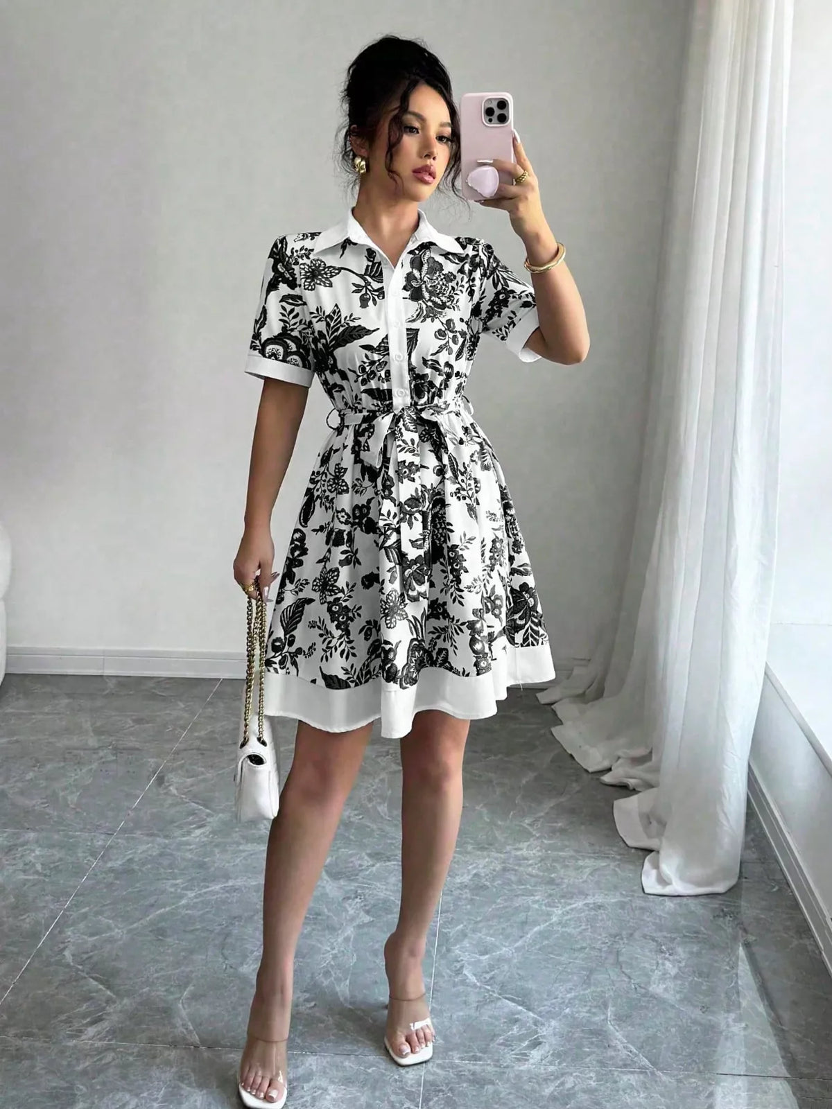Women's Printed Button-Front Mini Dress