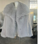 Women's Faux Fur Lapel Coat Warm Padded Winter Coat - Light Gray