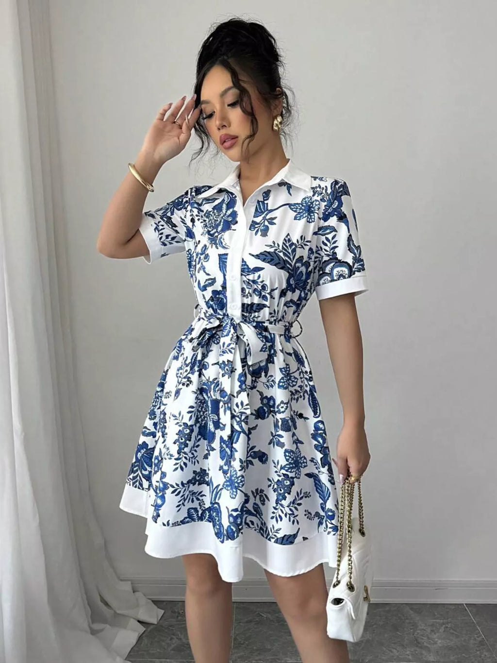 Women's Printed Button-Front Mini Dress