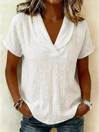 Women's Plus Size Casual Textured Short Sleeve Blouse - White