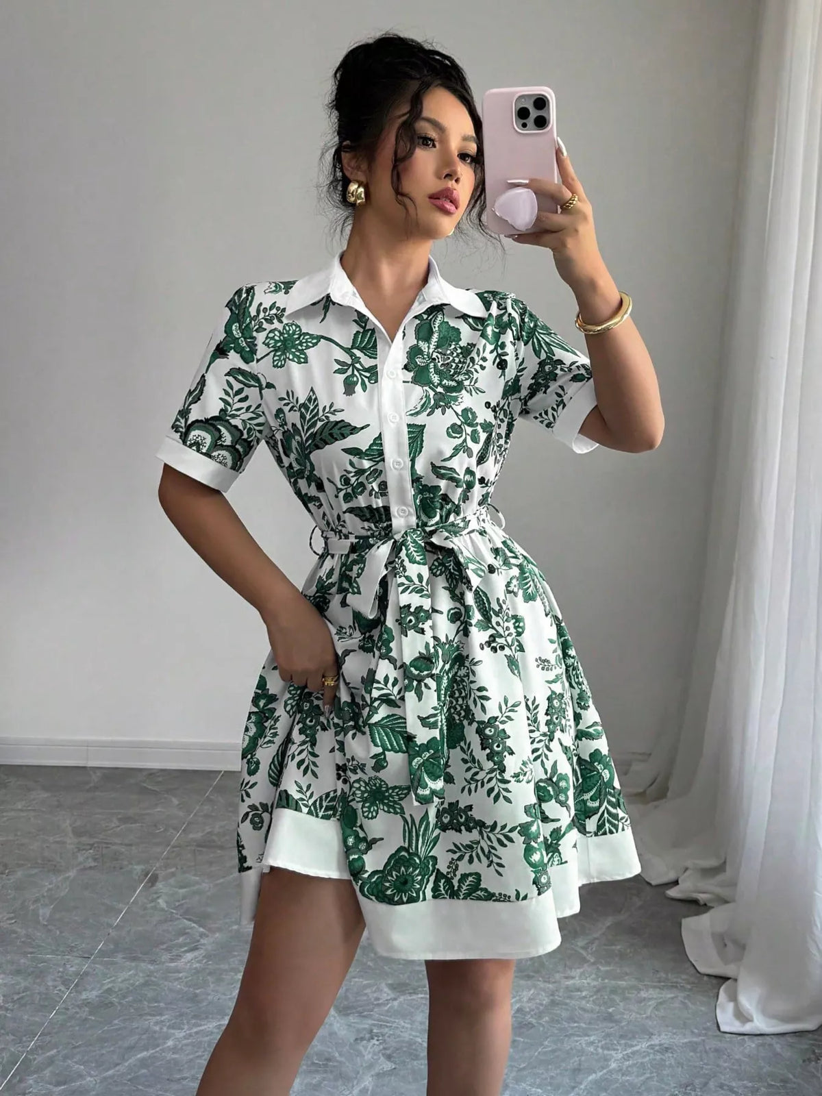 Women's Printed Button-Front Mini Dress