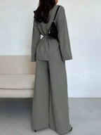Women's Tie-Waist Top and Textured Wide-Leg Pants Set
