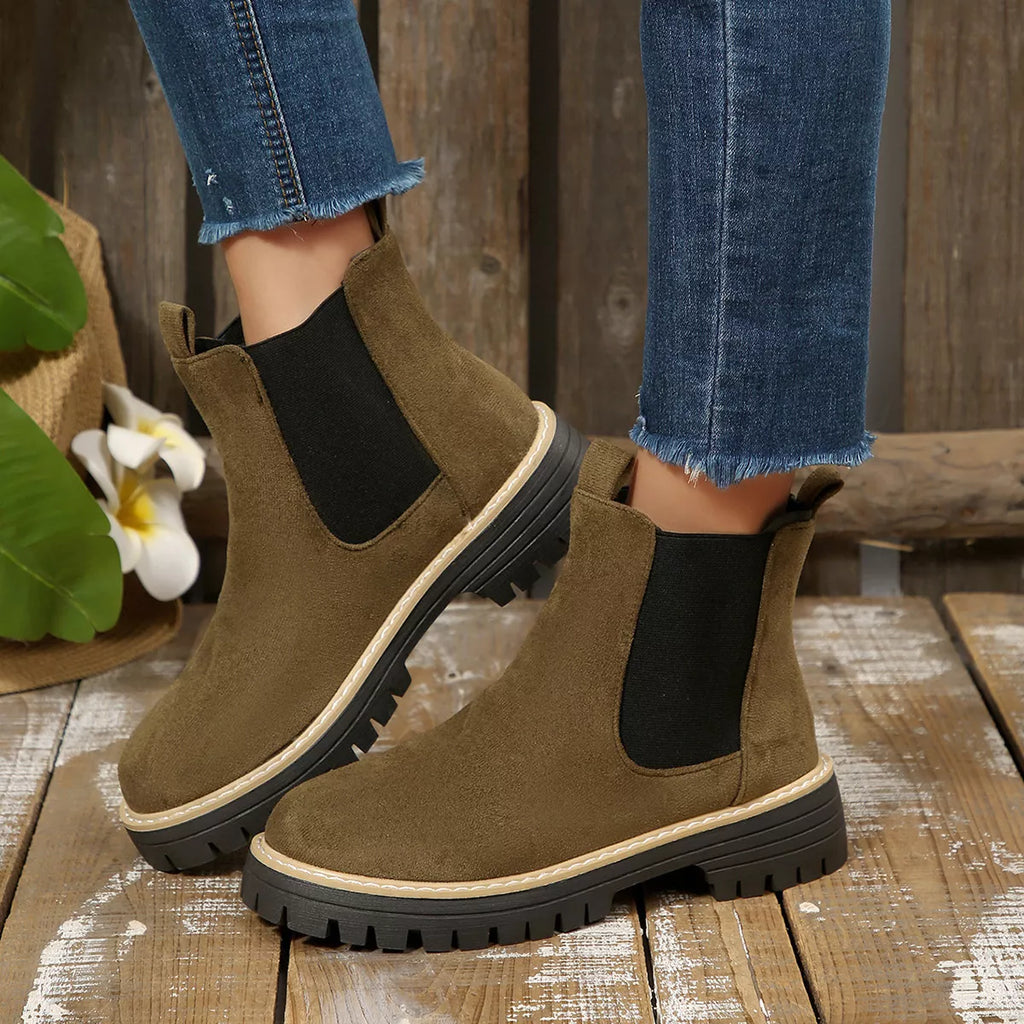 Women's Comfortable Block Heel Round Toe Ankle Boots for Fall and Winter