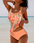 Women's One-Piece Swimsuit with Straps - Orange