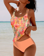 Women's One-Piece Swimsuit with Straps - Orange