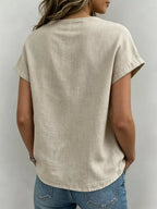 Women's Plus Size Tie-Neck Short Sleeve Blouse