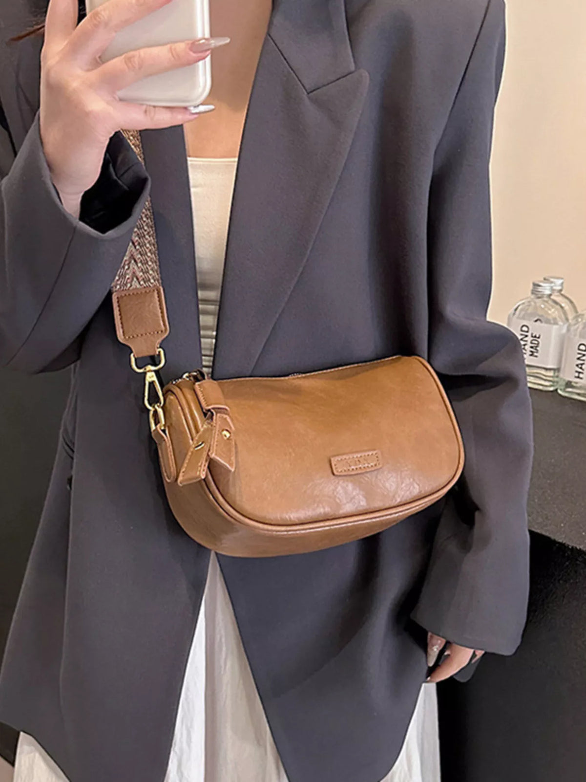 Women's Wide Strap Crossbody Bag - Ochre