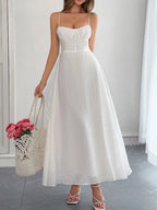 Women's Textured Sweetheart Neck Open-Back Dress - White