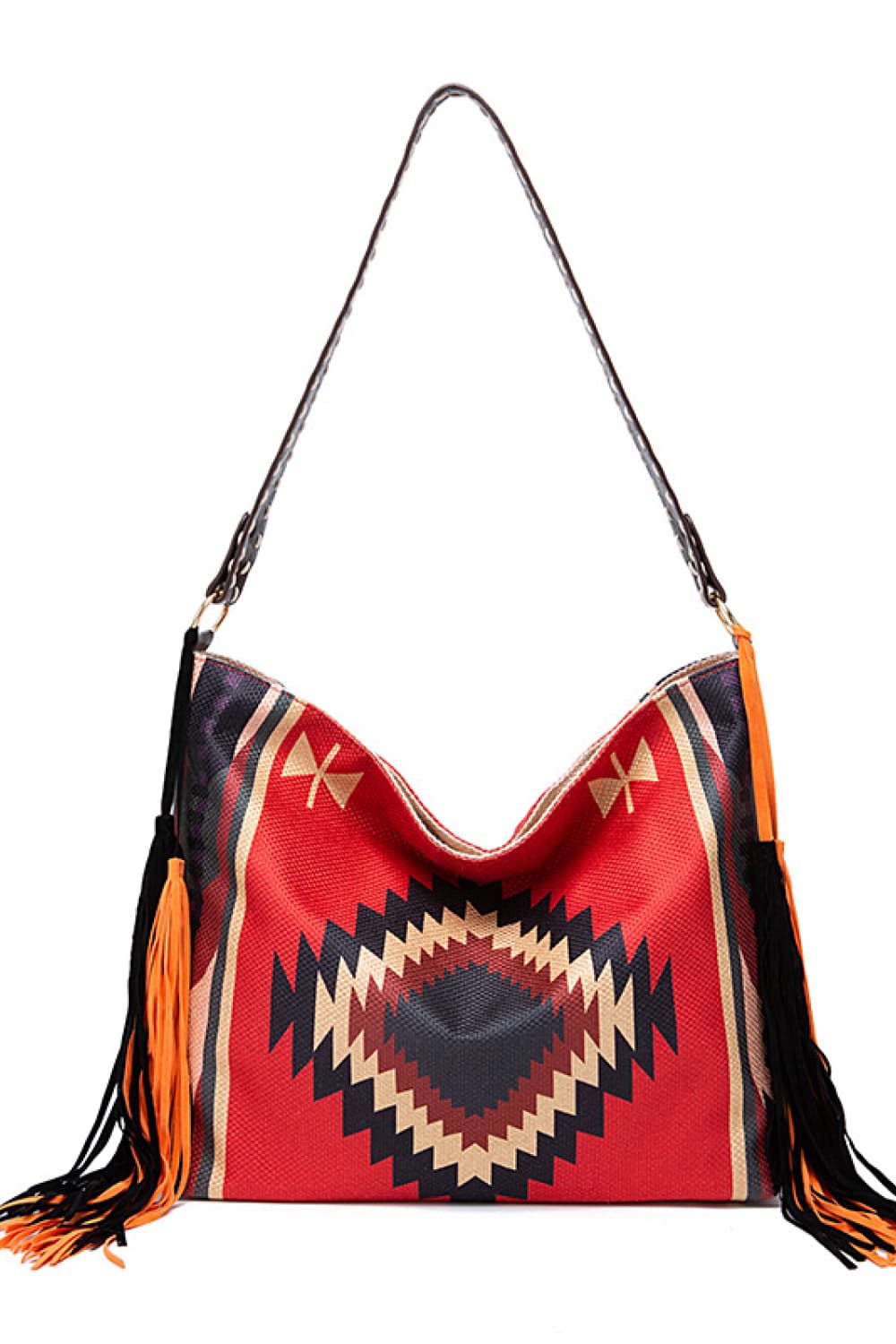 Women's Geometric Print Canvas Tote Bag - Orange