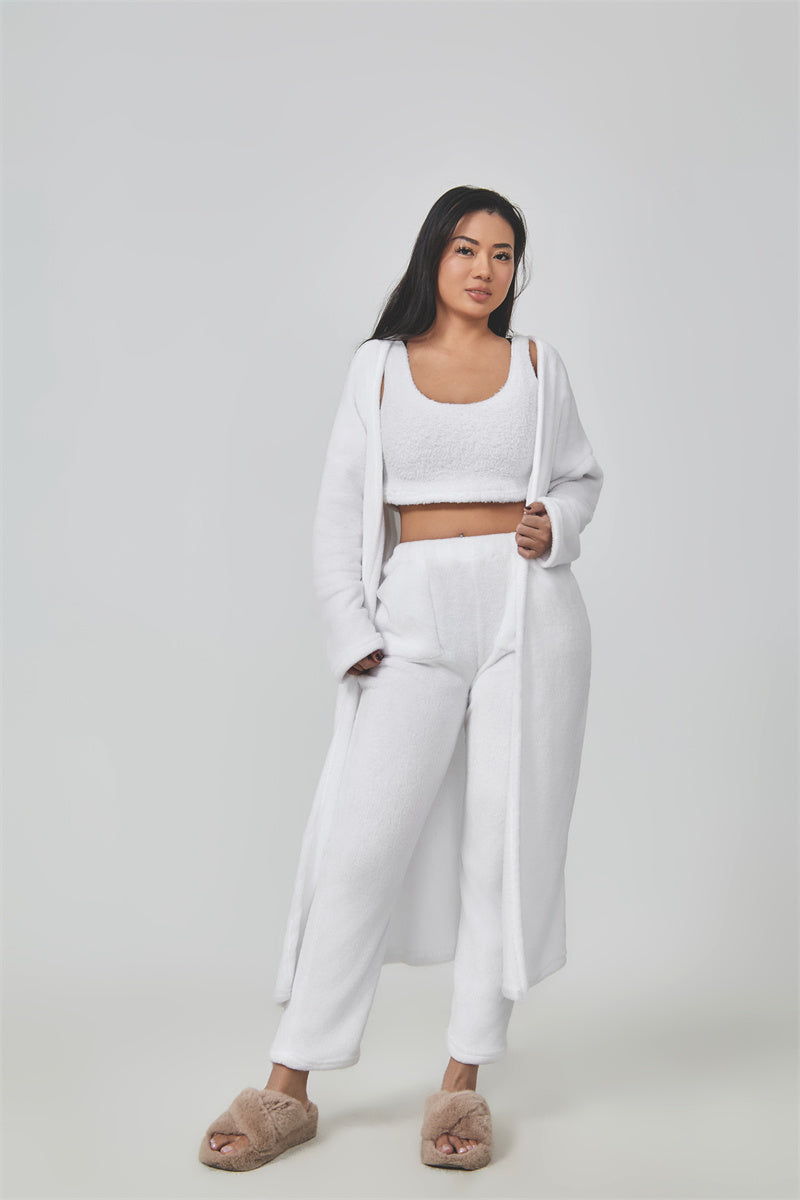 Women's Warm and Cozy 3-Piece Winter Pajama Set - White