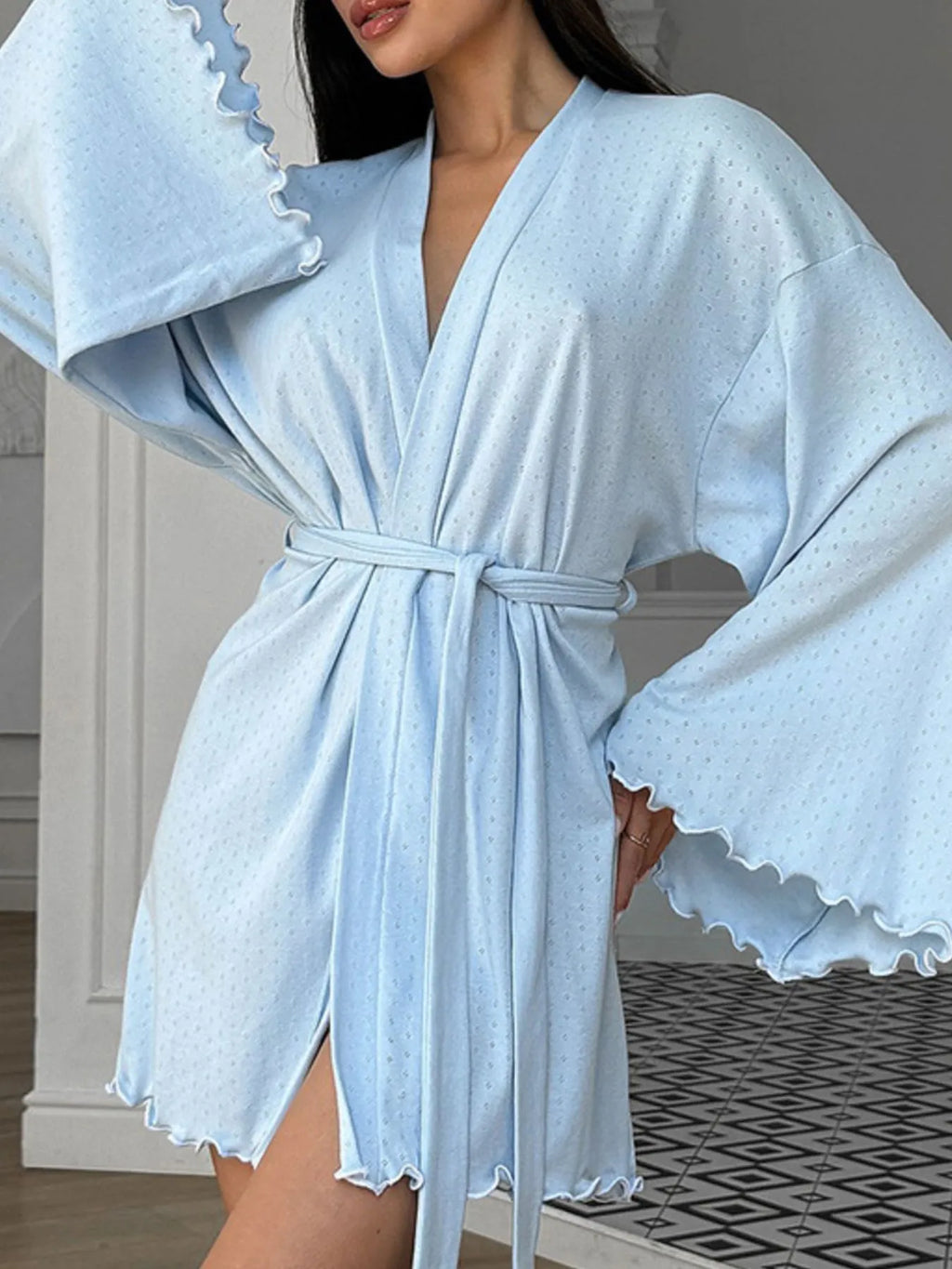 Women's Wide Sleeve Kimono Robe with Adjustable Belt