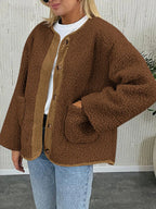 Women's Two-Tone Sherpa Button-Up Jacket with Pockets