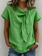 Women's Plus Size Tie-Neck Short Sleeve Blouse - Green