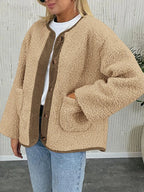 Women's Two-Tone Sherpa Button-Up Jacket with Pockets