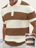 Men's Short Sleeve Knit Polo Casual Summer Style - Coffee