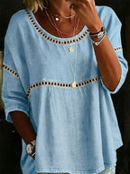 Women's Plus Size Cutout Crew Neck Top - Sky Blue