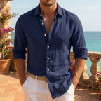Men's Relaxed Fit Long Sleeve Linen Shirt - Navy