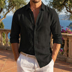 Men's Relaxed Fit Long Sleeve Linen Shirt - Black