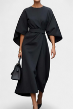 Women's Lantern Sleeve Fitted-Waist Dress - Black