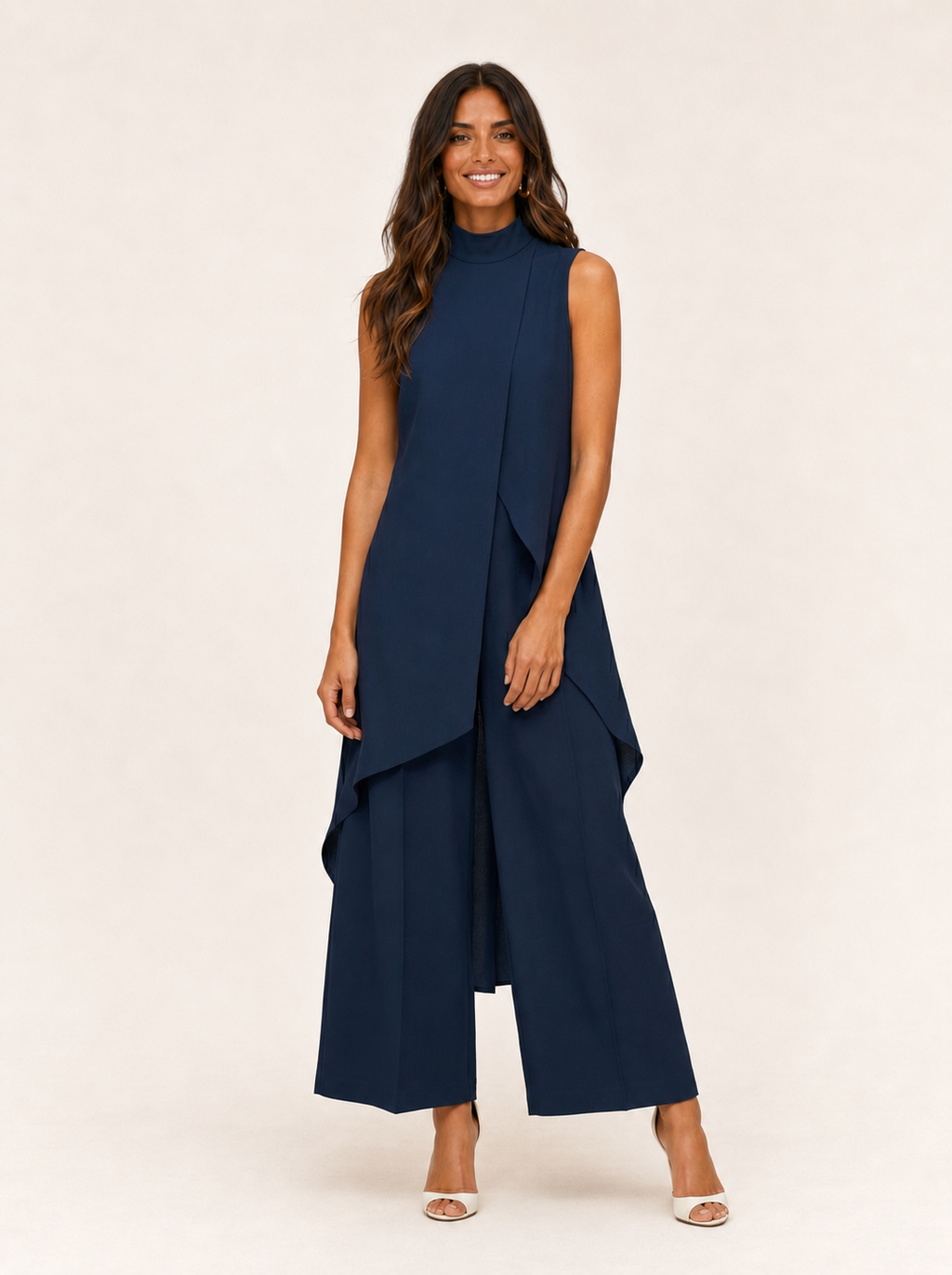 Women's Elegant Long Two-Piece Set for Special Occasions - Navy Blue