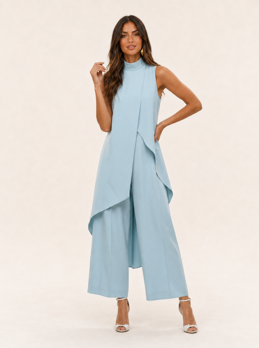 Women's Elegant Long Two-Piece Set for Special Occasions - Light Blue