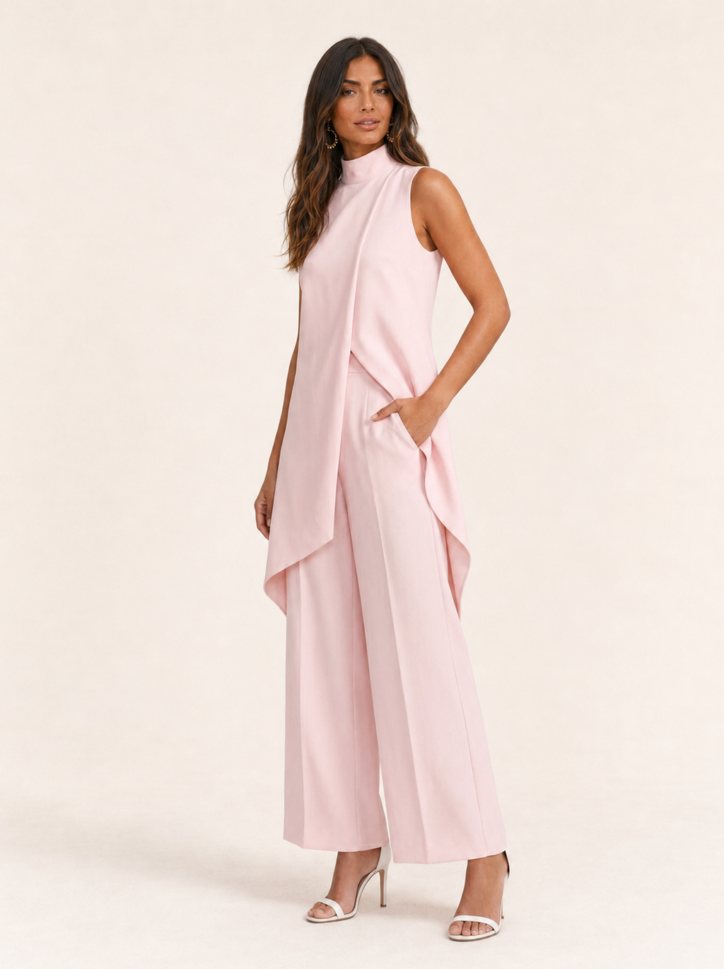 Women's Elegant Long Two-Piece Set for Special Occasions - Pink