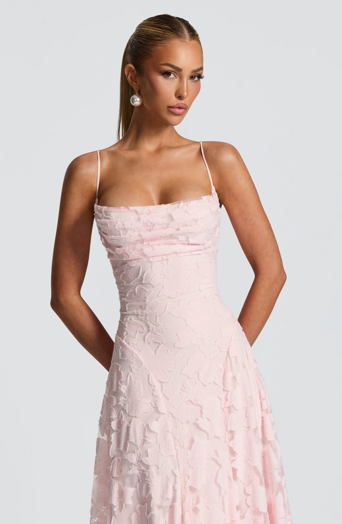 Women's Elegant Floral Evening Wedding Guest Dress with Lace-Up Back