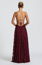 Women's Elegant Floral Evening Wedding Guest Dress with Lace-Up Back