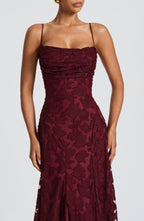 Women's Elegant Floral Evening Wedding Guest Dress with Lace-Up Back