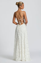 Women's Elegant Floral Evening Wedding Guest Dress with Lace-Up Back