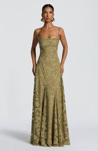 Women's Elegant Floral Evening Wedding Guest Dress with Lace-Up Back